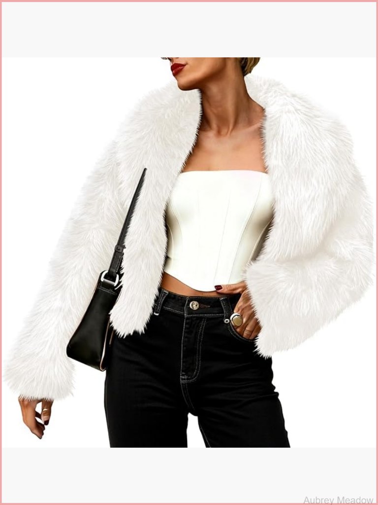 Cropped Faux Fur Jacket Shaggy Coat Winter Fall Fluffy Fuzzy Outerwear